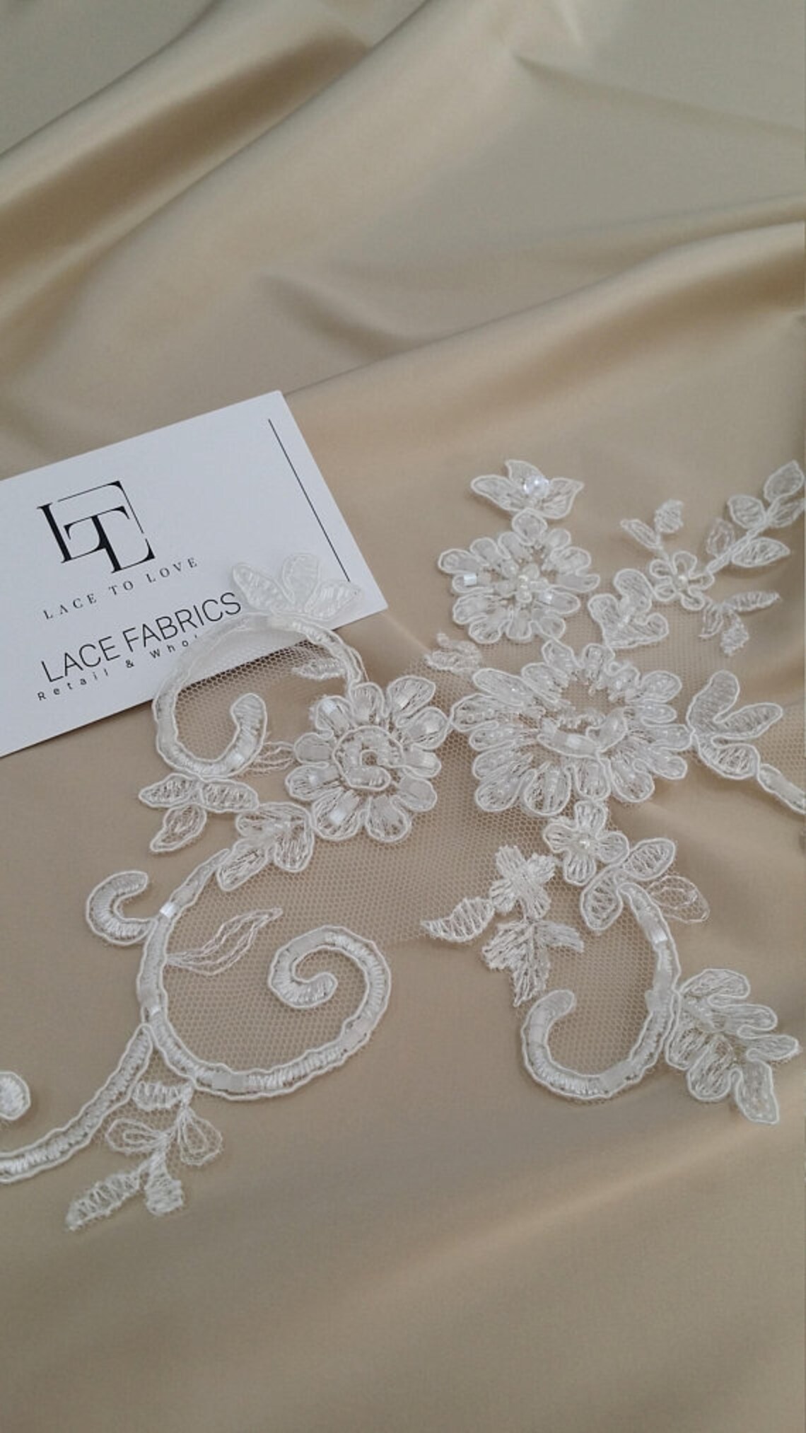 Ivory Lace Applique, Beaded Lace Applique, French Chantilly Lace ...