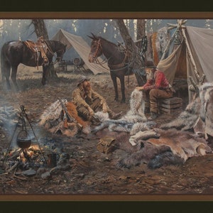 COUNTING PELTS 36&quot; x 45&quot; Fabric Quilt Panel, Cowboy, Western, Vintage, Nostalgia (see description...)