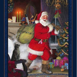 UNDER THE MISTLETOE 36&quot; x 45&quot; Fabric Quilt Panel, Christmas, Holiday, Santa Claus