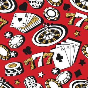 Gambling Cards Dice Poker Chips VEGAS 100% Cotton Fabric