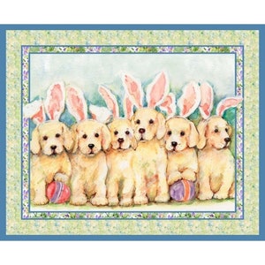 Puppy Easter Fabric Quilt Panel: Bunny Ears Dogs, 1 Yard