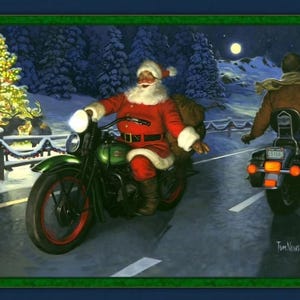 MOTORCYCLE SANTA 36&quot; x 45&quot; Fabric Quilt Panel, Christmas, Holiday, Biker (see description...)