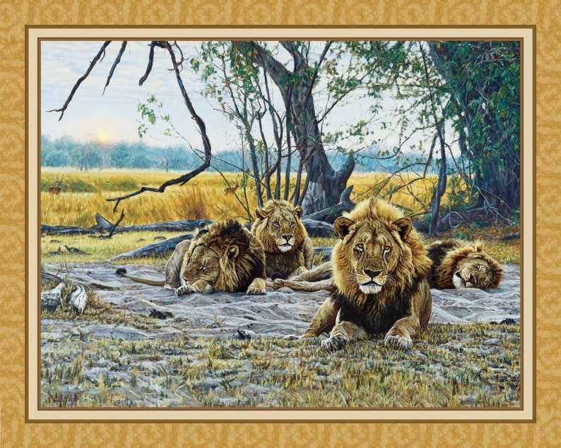 Still King Fabric Quilt Panel 36 X 45, LION, Cat, Wildlife Animal