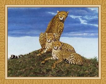 Cheetah Family Fabric Quilt Panel: Wildlife Animal Print (36" x 45")