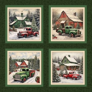 Christmas Truck Pillow Quilt Panel: Rustic Holiday Fabric (36&quot; x 45&quot;)