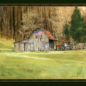 Rustic Barn Landscape Fabric Quilt Panel (36&quot; x 45&quot;)