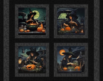 PUMPKIN WITCH Fabric Pillow Quilt Panel 36&quot; x 45&quot;, Witches Brew, Halloween, Holiday (see description...)