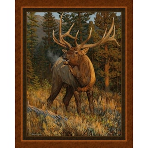 FALL CHALLENGE Fabric Quilt Panel 36&quot; x 45&quot;, Elk, Deer, Buck, Hunting (see description...)