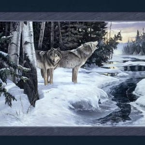 WILDERNESS CRY 36&quot; x 45&quot; Fabric Quilt Panel, Wolf, Wildlife, Spirit Animal (see description...)