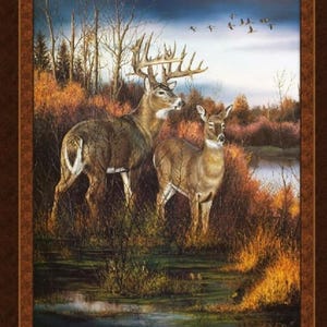 MONSTER BUCK Fabric Quilt Panel 36&quot; x 45&quot;, Deer, Buck, Hunting (see description...)