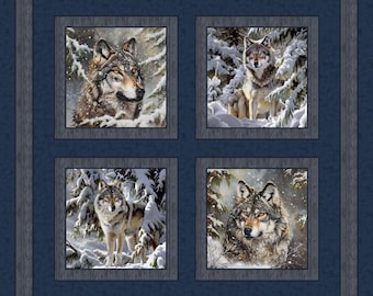 SNOW BOUND Wolf Fabric Quilt Pillow Panel 36&quot; x 45&quot;, Wildlife, Wolves, Spirit Animal (see description...)