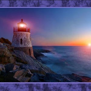 Lighthouse Sunset Fabric Quilt Panel: Nautical Seascape (36&quot; x 45&quot;)