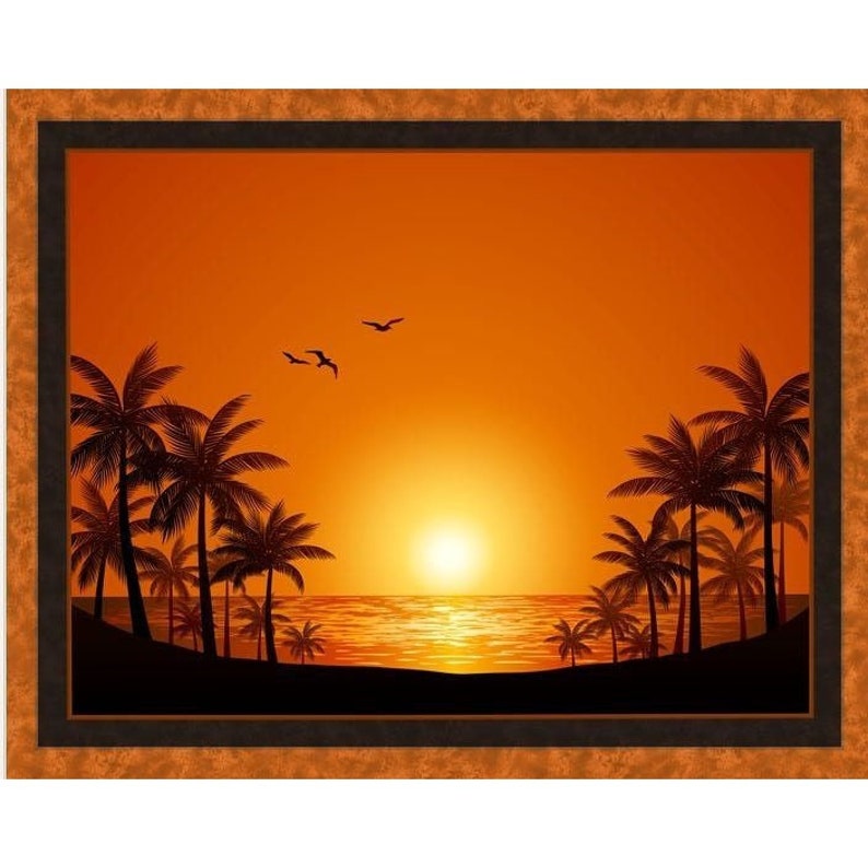 PALM BEACH SUNSET Fabric Quilt Panel 36 X 45, Landscape, Beach see