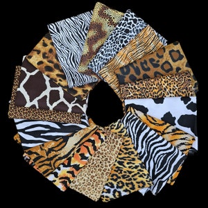 17 Fat Quarters Animal Skin Prints Quilting Fabric FQs 18" x 22" Collection, Bundle, Cat, Cheetah, Zebra, Tiger. Cow, Giraffe