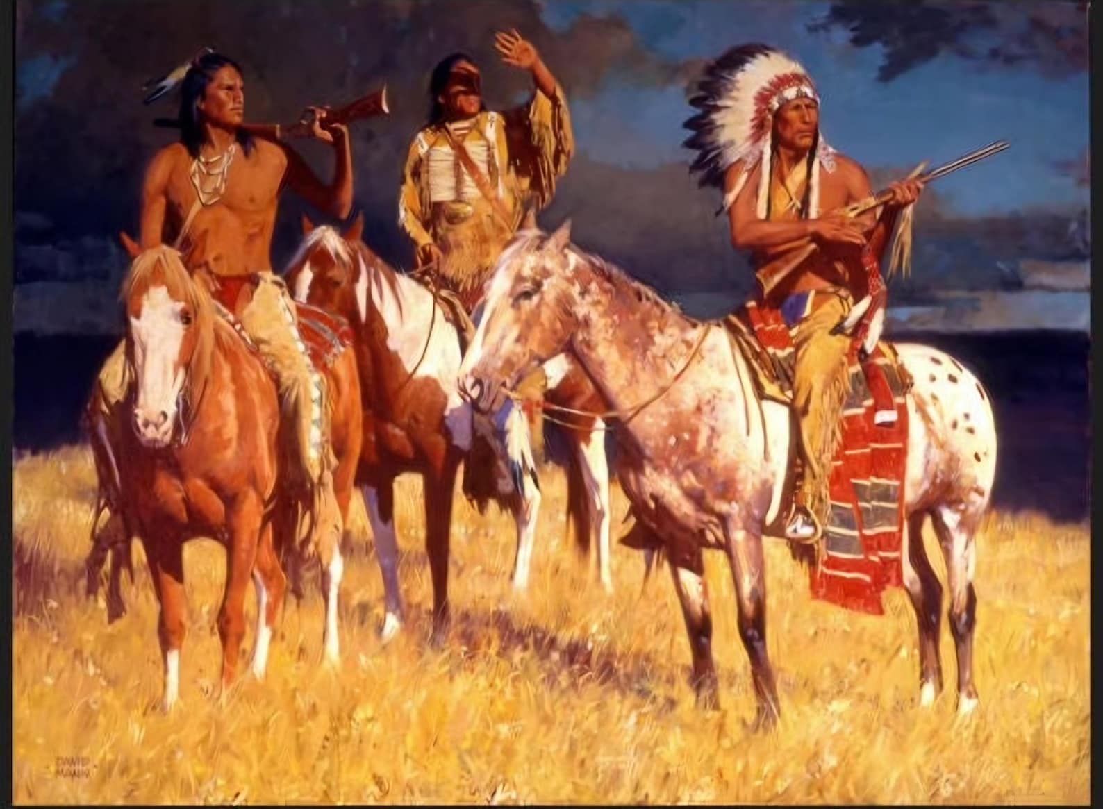 Panel Cowboy Native American Fabric Quilt Panel: Cowboy & Horses, 36