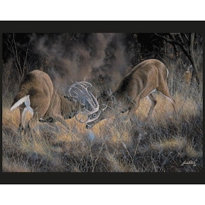 FIERCE RIVALS Fabric Quilt Panel, 36&quot; x 45&quot; Deer, Buck, Hunting (see description...)