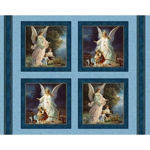 GUARDIAN ANGEL Spiritual Christmas Fabric Quilt Pillow Panel