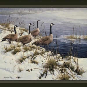 ENTRE LAS ESPADAS Panel de edredón de tela 36&quot; x 45&quot;, Gansos, Pájaro, Invierno, Nieve, Vida Silvestre (ver descripción...)