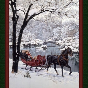 SNOW GLORY 36&quot; x 45&quot; Fabric Quilt Panel, Horse, Sleigh, Snow, Winter (see description...)