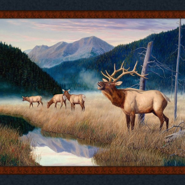 KING of the VALLEY Elk Buck Deer Fabric Quilt Panel