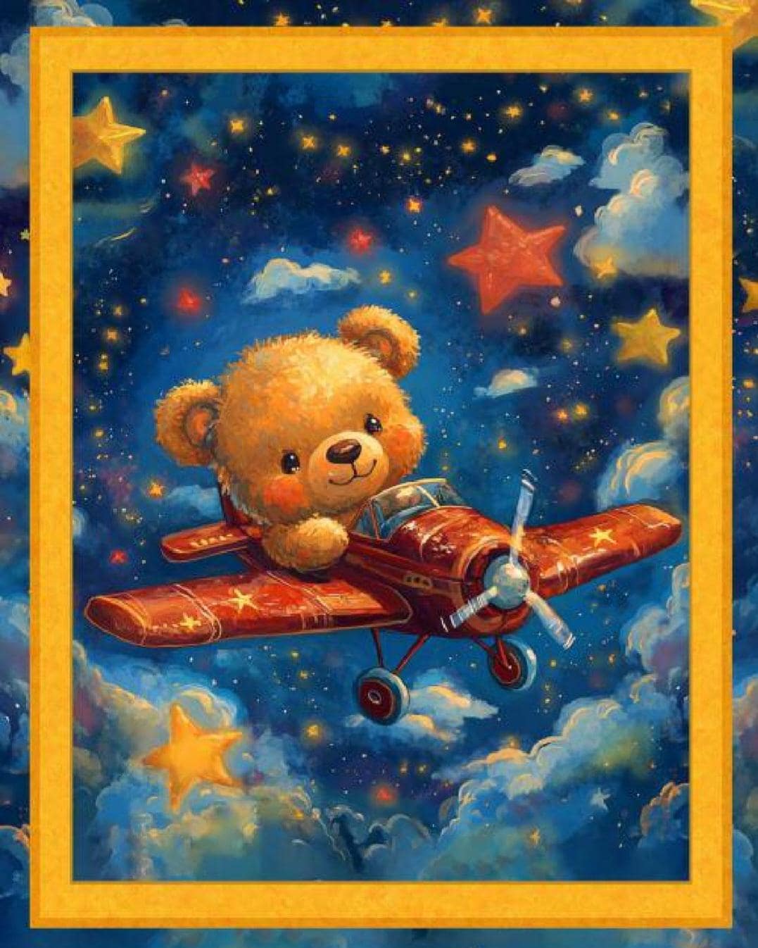 Airplane Teddy Fabric Baby Quilt Panel 36" x 45", Teddy Bear, Airplane, Stars (see description...)