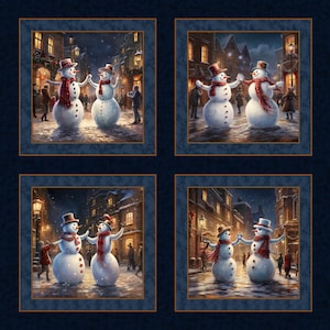 SNOWMAN DANCE 36&quot; x 45&quot; Fabric Pillow Quilt Panel, Christmas, Holiday, Snow, Snowman, Winter