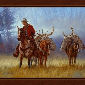 A GOOD HUNT Fabric Quilt Panel, 36&quot; x 45&quot; Cowboy, Western, Horse (see description...)