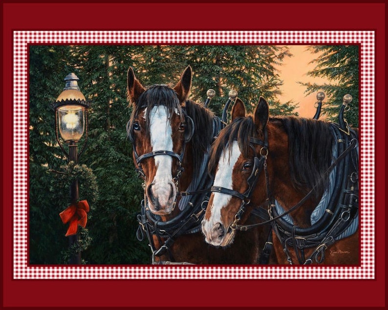 MERRY & BRIGHT Fabric Quilt Panel 36 X 45, Christmas, Holiday, HORSE