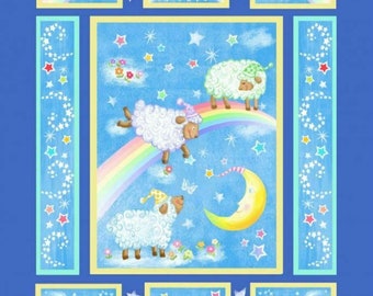 Sheep Over the Rainbow Moon 36&quot; x 45&quot; Fabric Baby Quilt Panel 100% Cotton (see description...)
