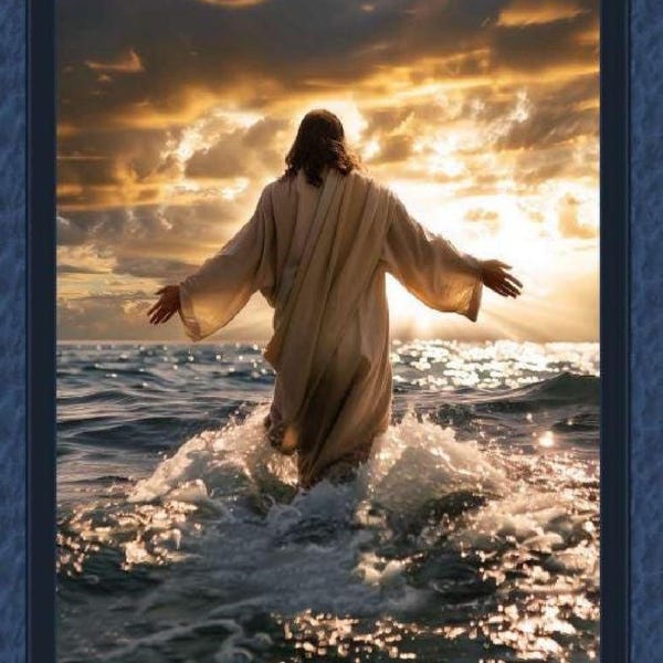 WALKING the Water Fabric Quilt Panel 36" x 45", Jesus, Religious, Spiritual