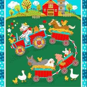 Barnyard Animal Tractor Fabric Baby Quilt Panel 100% Cotton Fabric