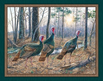 WISE GUYS Turkey Hunting Fabric Quilt Panel