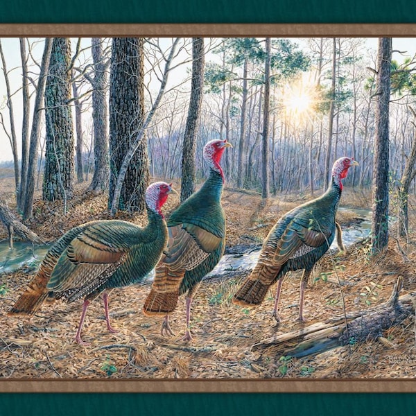 WISE GUYS Turkey Hunting Fabric Quilt Panel