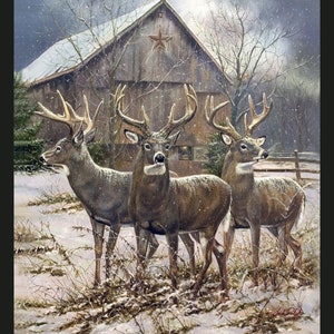 THREE KINGS Deer Buck Hunting Fabric Quilt Panel