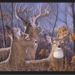 CAUTIOUS MOMENTS Fabric Quilt Panel 36&quot; x 45&quot;, Deer, Buck, Hunting