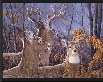 CAUTIOUS MOMENTS Fabric Quilt Panel 36" x 45", Deer, Buck, Hunting