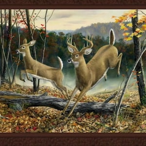 HIGHER GROUND Fabric Quilt Panel 36&quot; x 45&quot;, Deer, Buck, Hunting (see description...)