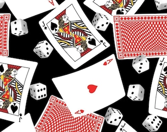 Playing Cards Dice Poker Gambling VEGAS 100% Cotton Fabric