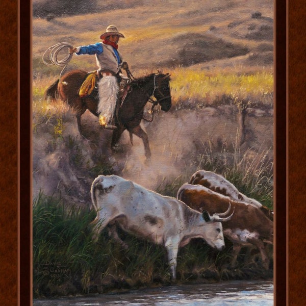 COAXING THE LEADERS Cowboy Western Horse Fabric Quilt Panel
