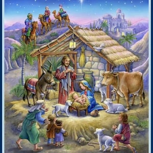 NATIVITY SCENE Spiritual Christmas Fabric Quilt Panel 36&quot; x 45&quot; (see description...)