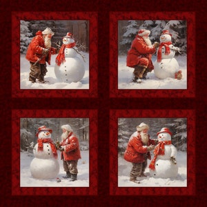 Santa&#39;s Snow Buddies Fabric Pillow Quilt Panel: Christmas Holiday Decor (36&quot; x 45&quot;)