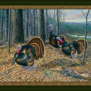 Turkey Riding the Coattails, Hunting Fabric Quilt Panel: Autumn Harvest Cotton (36" x 45")
