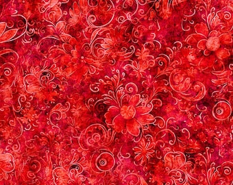 Tela para acolchar Queens Garden de 45", 100% algodón, rojo n.° 22