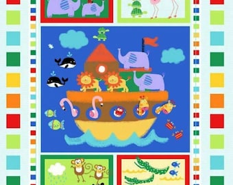 NOAHS ARK Spiritual Fabric Baby Quilt Panel 100% Cotton Fabric