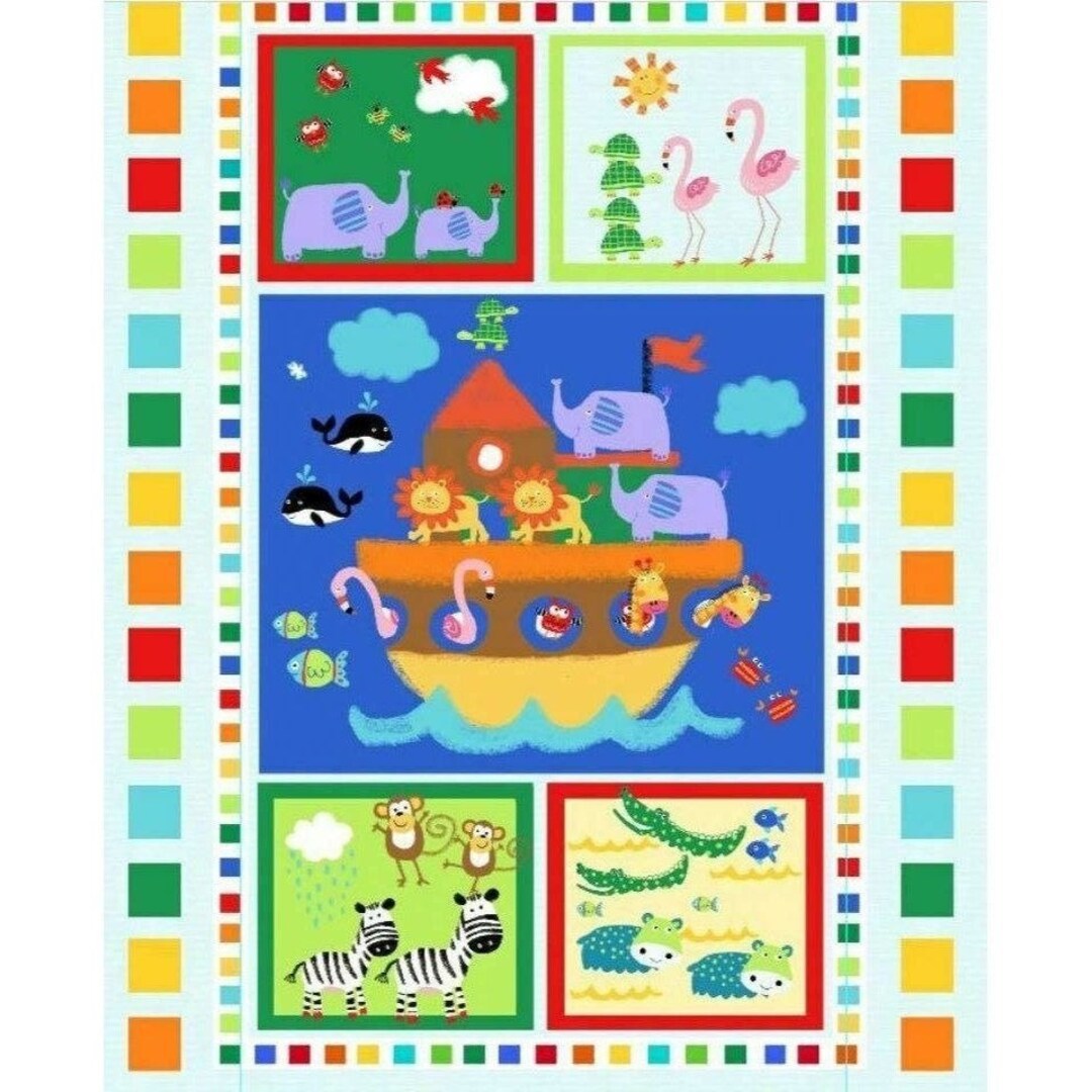 PRE-QUILTED Noah's Ark Fabric Baby Quilt Panel 100% Cotton Fabric - Etsy