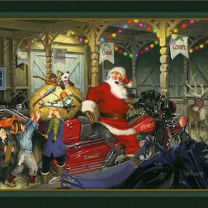CYCLE SANTA Christmas Fabric Quilt Panel