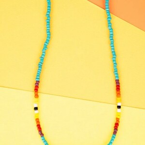Turquoise Serape Seed Bead & Faux Pearl Necklace
