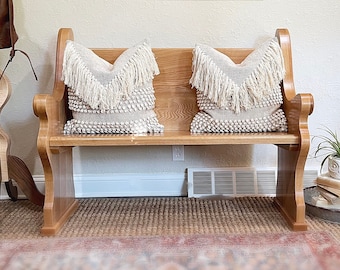 ¡EN STOCK! Banco de banco de iglesia de madera dura de roble blanco: muebles de granja; entrada, vestíbulo, comedor. Aniversario de bodas.