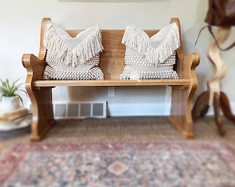 ¡EN STOCK! Banco de banco de iglesia de madera dura de nogal: muebles de granja; entrada, vestíbulo, comedor. Aniversario de bodas.