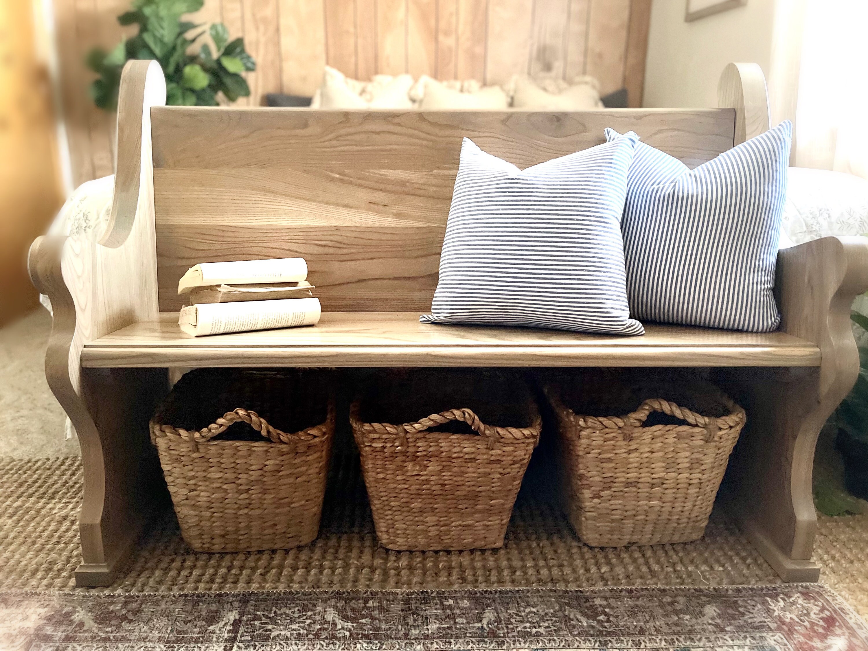 White Oak Hardwood Church Pew Bench Farmhouse Furniture Entryway Foyer Dining Seating. Wedding anniversary. Etsy